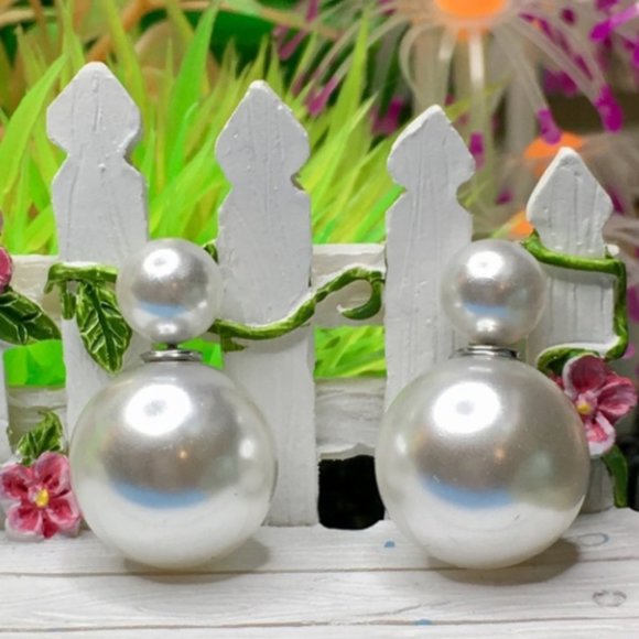 Pearl White Candy Double Stud Earrings - Picture 1 of 3